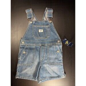 OshKosh B’gosh Blue Vestbak Overalls Shorts Girls Sz 4 NEW Shortalls